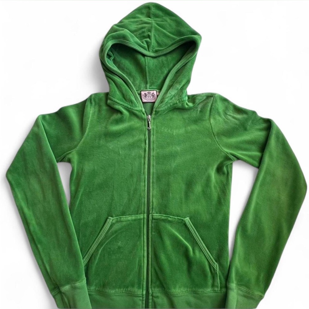 Juicy Couture Green Velour Zip-Up Hooded Track Jacket